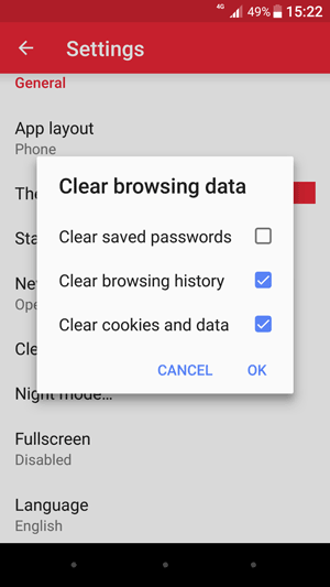 clear cache in opera mini android